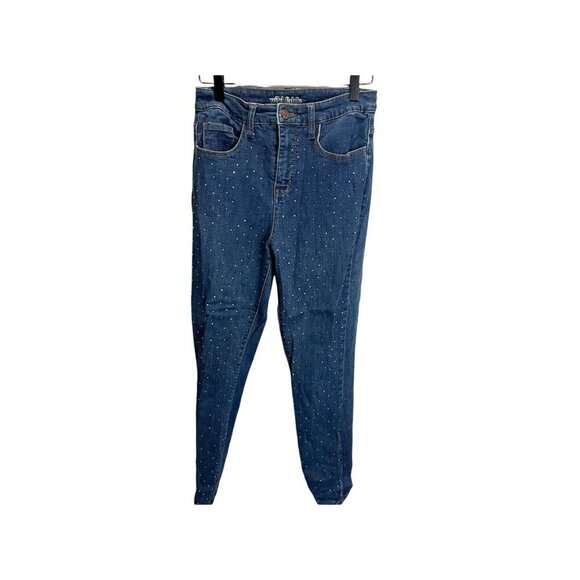 Wild Fable Blue Denim Jeans Silver Rhinestones Allover 4 High Rise Skinny - Picture 1 of 4